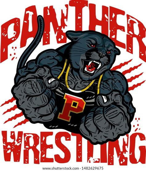 Panther Wrestling Team Design Muscular Mascot Stock Vector Royalty