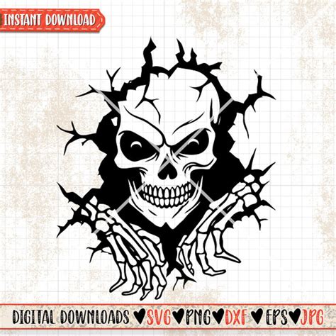 Skull Crackling Wall Svg | Smashed Skeleton Clipart | Cracked Skeletal