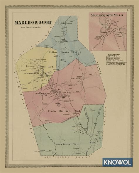 Historic landowners map of Marlborough, CT from 1869 - KNOWOL