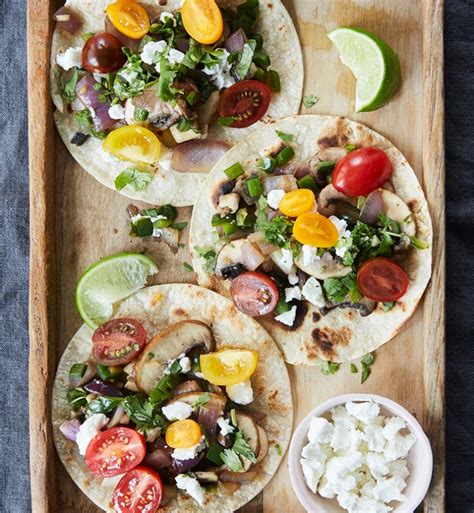 Poblano And Mushroom Tacos With Tomatoes And Goat Cheese