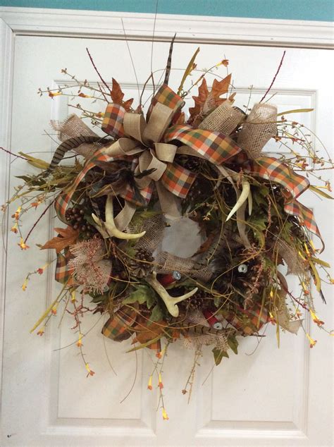 Rustic Fall Wreath Wreath With Deer Horns Wreath For Cabin Etsy