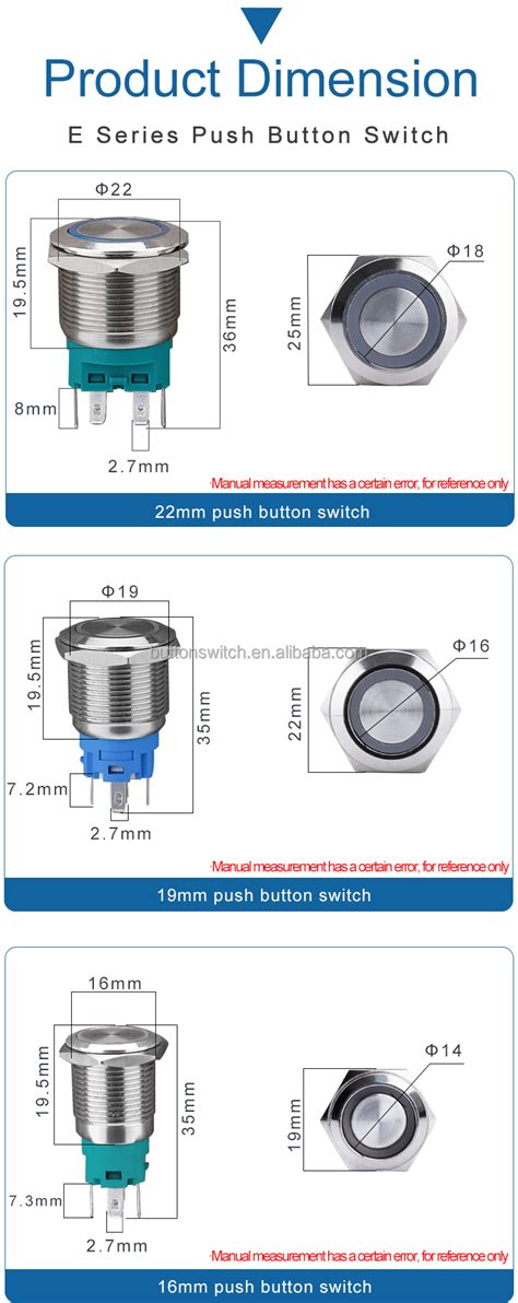 Mm Dpdt Elevator Waterproof V Halo Switch Push Button Industrial