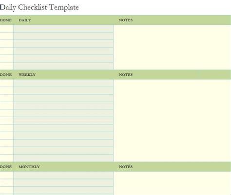 Sample Daily Checklist Template