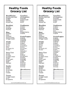 Printable Healthy Grocery List