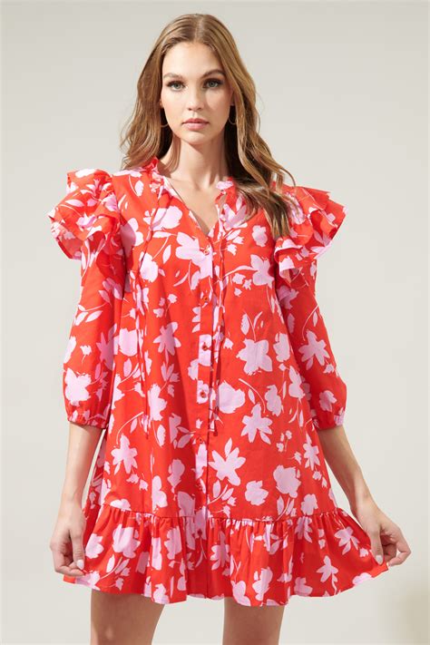 Sunset Floral Sammy Ruffle Drop Waist Dress Sugarlips