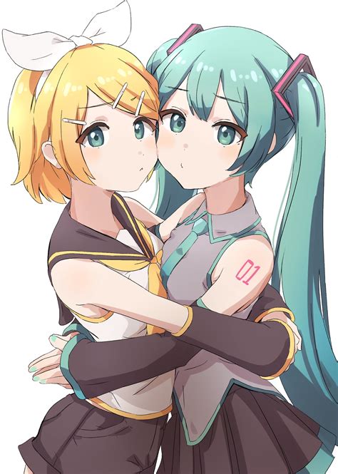 Miku And Rin Hugging Rvocaloid