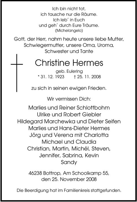 Traueranzeigen Von Christine Hermes Trauer In Nrw De