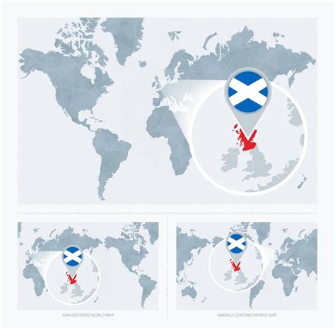 Escocia Mapa Mundi - Escócia ampliada sobre o mapa do mundo 3 versões do mapa mundial com ...