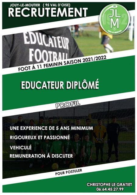 Annonce Football Recrutement Educateur Foot Féminin CVsports