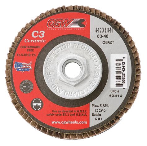 CGW ABRASIVES Flap Disc 4 5x5 8 11 C3 Cmpct Cer Rg 40G 267T27 42412