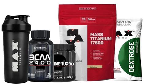 Kit De Suplementos Para Ganho De Peso Força E Energia Massa Muscular Max Titanium E Black Skull