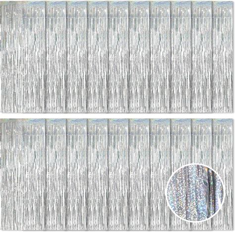 Buyuget 2 Pack Large 3 2 X 8 2 Ft Silver Tinsel Foil Fringe Backdrop Curtain Party