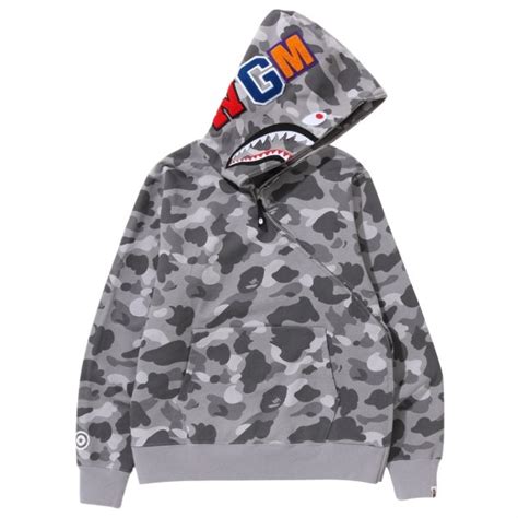 A Bathing Ape Men Honeycomb Camo Shark Full Zip Hoodie gray