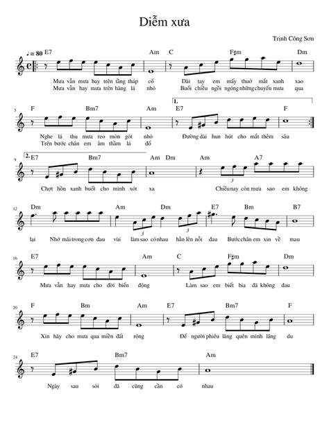 Diễm Xưa Sheet Music For Piano Solo