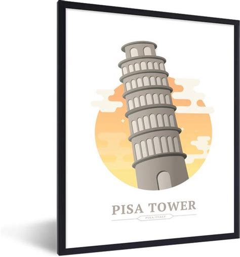 Fotolijst Incl Poster Tekening Van De Toren Van Pisa Voor Een Oranje