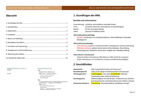 Zusammenfassung BWL Wintersemester 18 19 Übersicht Grundfragen der