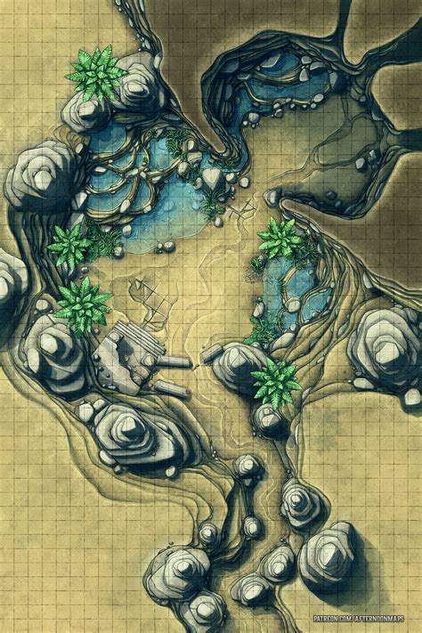 [oc][art] Lair Of The Basilisk Battle Map Desert Oasis 30x45 Dnd