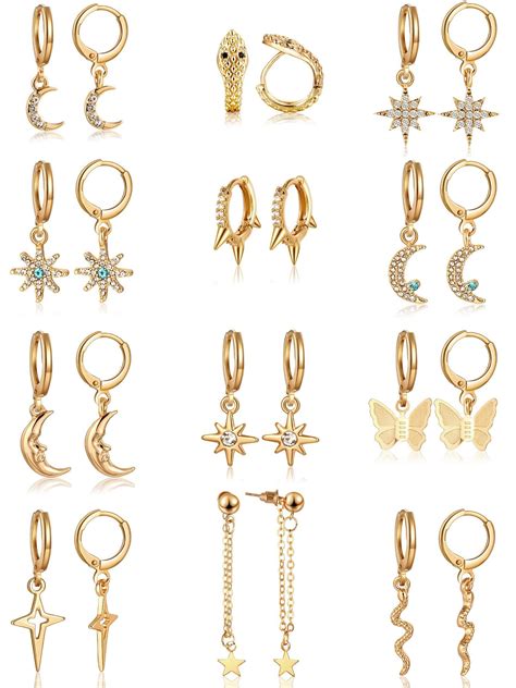 12 Pairs Dangle Hoop Earrings Aesthetic Huggie Earrings with Charms