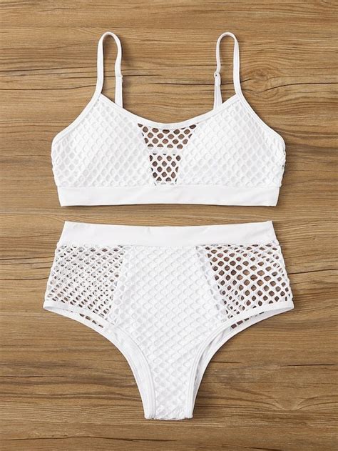 Fishnet Overlay High Waist Bikini Set Shein High Waisted Bikini