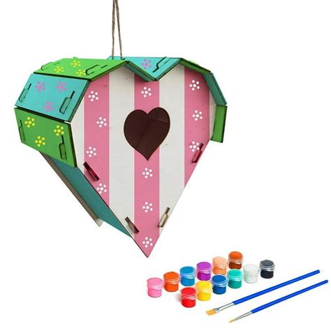 Wood Birds Nest Box DIY Nest Box Bird House Kit Painting Bird House Art ...