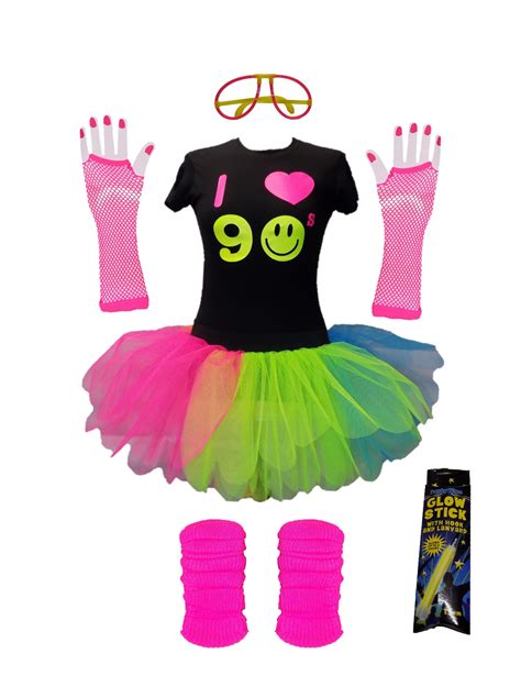 I Love 90s Fancy Dress Tutu T Shirt And Accessories Neon Tutu Party