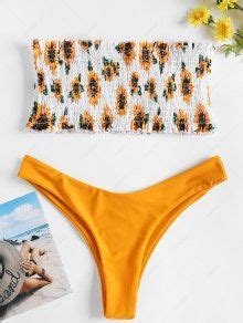 Sunflower Smocked Thong Bikini Set In SCHOOL BUS YELLOW ZAFUL