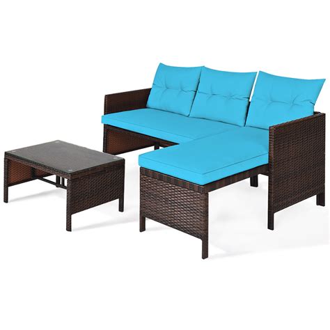 Free Shipping Costway 3pcs Patio Wicker Rattan Sofa Set Outdoor