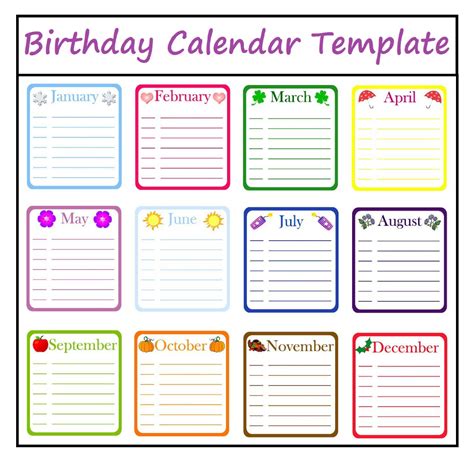 Birthday Calendar Template Excel