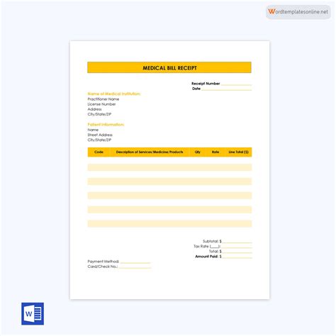 Free Medical Receipt Bill Templates Word Pdf