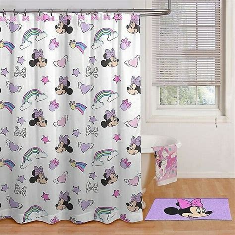 Disney Minnie Mouse Shower Curtain And Bow Hook Set In Pink Bathroom