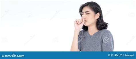 Unhealthy Young Asian Woman Feeling Unwell And Coughing As Symptom For