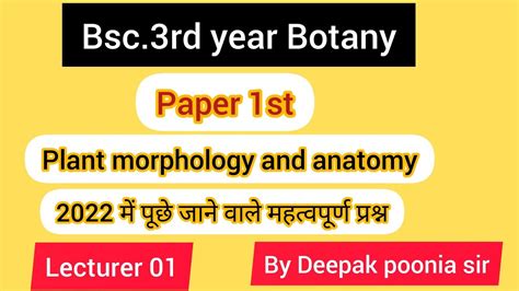 Bsc Rd Year Botany Paper St Plant Morphology And Anatomy Lecturer