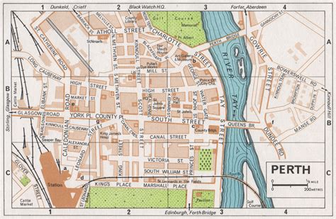 Perth Vintage Town City Map Plan Scotland 1967 Old Vintage Chart