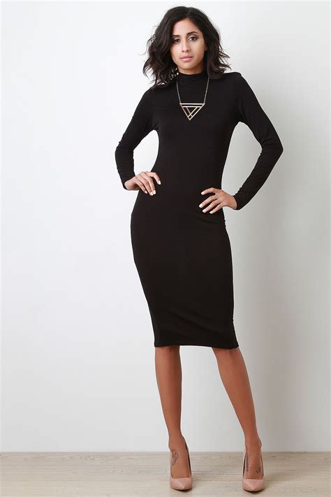 Turtleneck Long Sleeve Midi Dress Long Sleeve Midi Dress Dresses