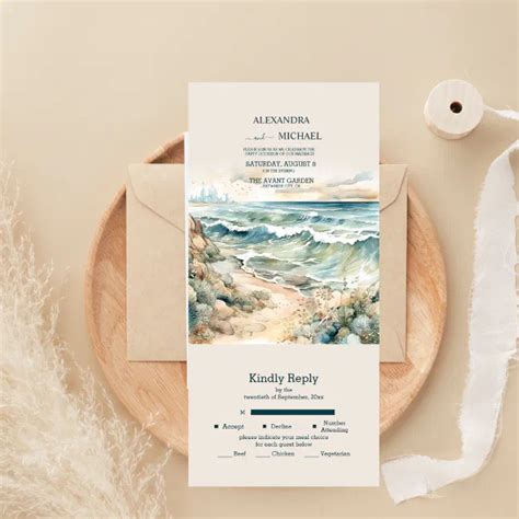 Watercolor Summer Ocean Beach Wedding All In One Invitation Zazzle