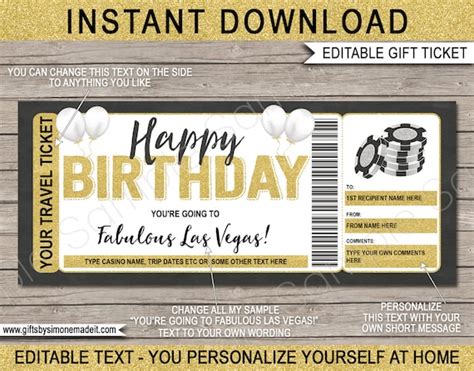 Las Vegas Ticket Template Gift Voucher Certificate Printable