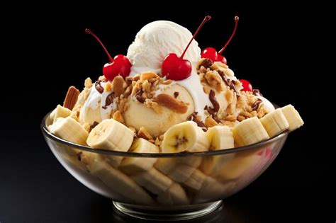 Premium Photo | A bowl of banana split ice cream with a banana split ...