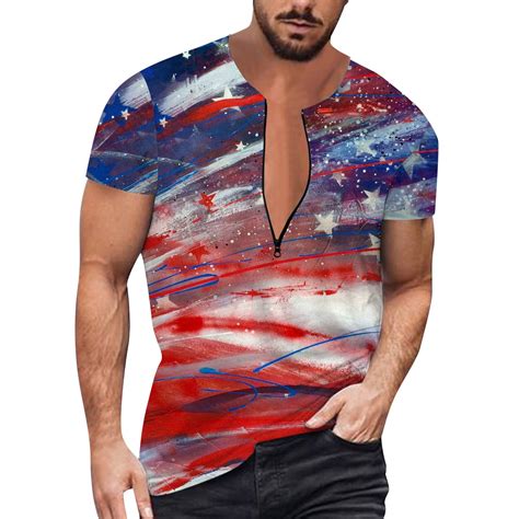 Yuhaotin 4 Of July Mens Oversized T Shirt White Mens Summer Independence Day Flag Digital 3d