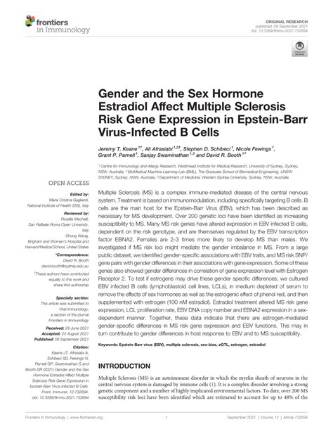 PDF Gender And The Sex Hormone Estradiol Affect Multiple Sclerosis