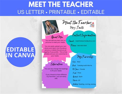 Editable Meet the Teacher Template, Canva Template, All About Me ...