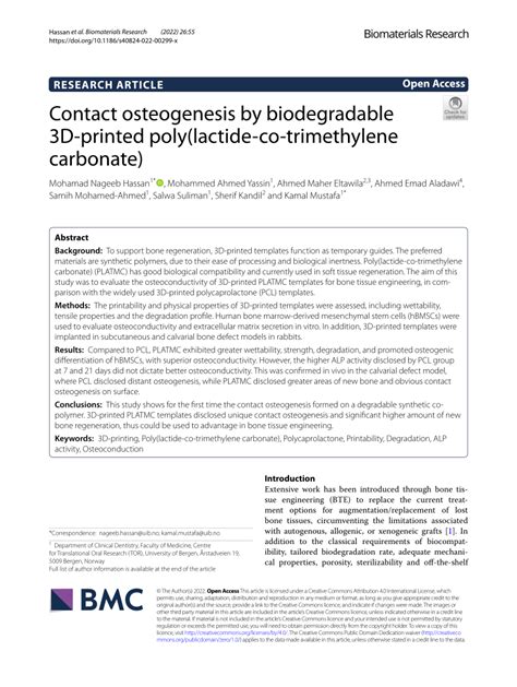 Pdf Contact Osteogenesis By Biodegradable D Printed Poly Lactide Co