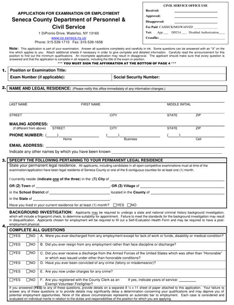 Seneca County New York Application For Examination Or Employment