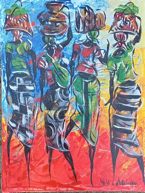 Colorful Dressed Black African Women Car Peinture Par Jafeth Moiane