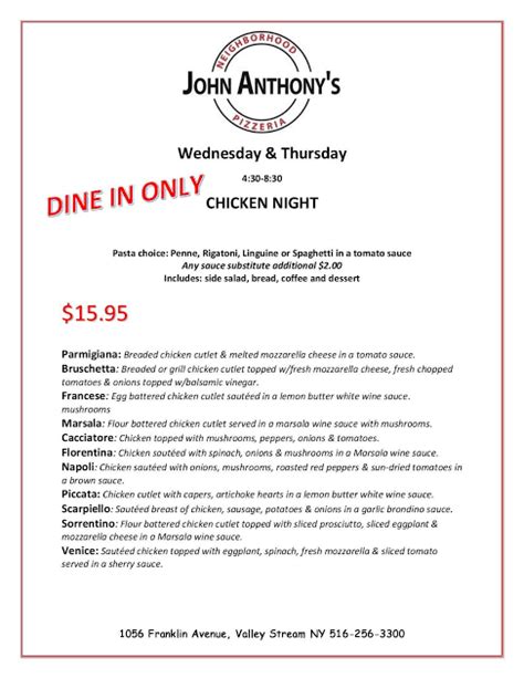 John Anthony’s Menu – Anthonys pizza palace