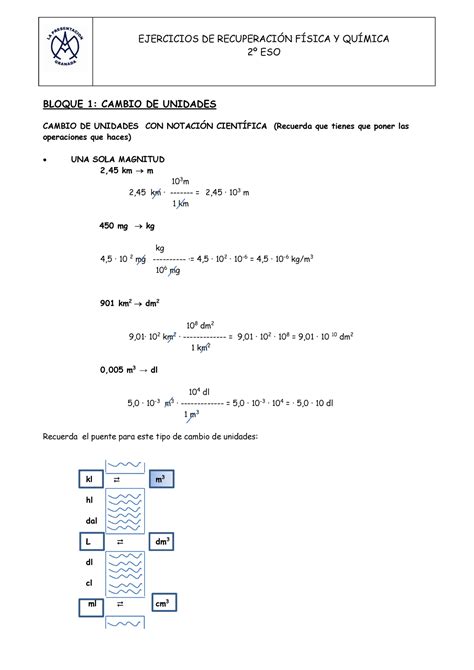 Ejercicios Repaso Eso Bloque Cambio De Unidades Cambio De