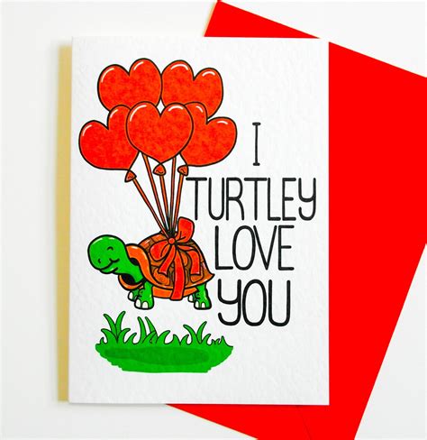 I Turtley Love You Funny Valentines Card Cute Turtle Love Etsy