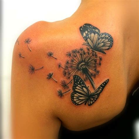 pusteblume schwarz weiß tattoo schmetterling Butterfly Thigh Tattoo