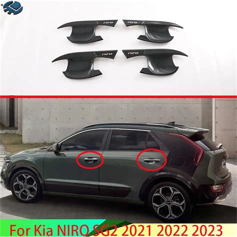 For Kia Niro Sg2 2021 2022 2023 Carbon Fiber Style Door Handle Bowl Cover Cup Cavity