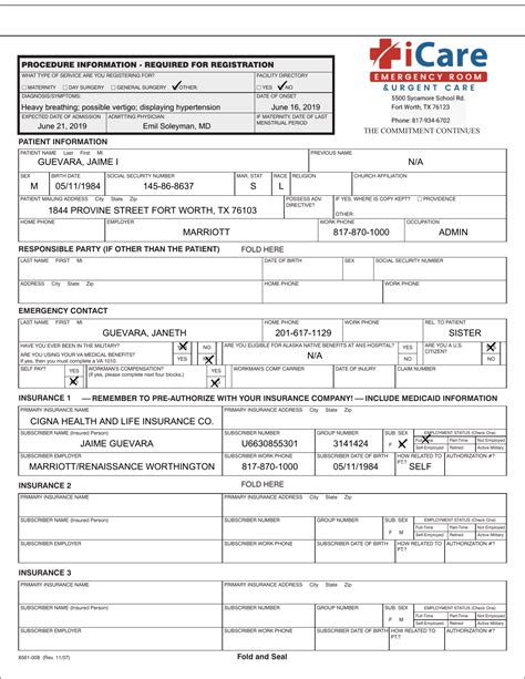 Printable Fillable Real Hospital Discharge Papers