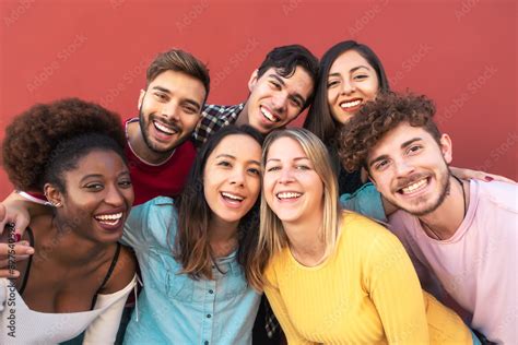 Group Multiracial People Having Fun Outdoor Happy Mixed Race Friends